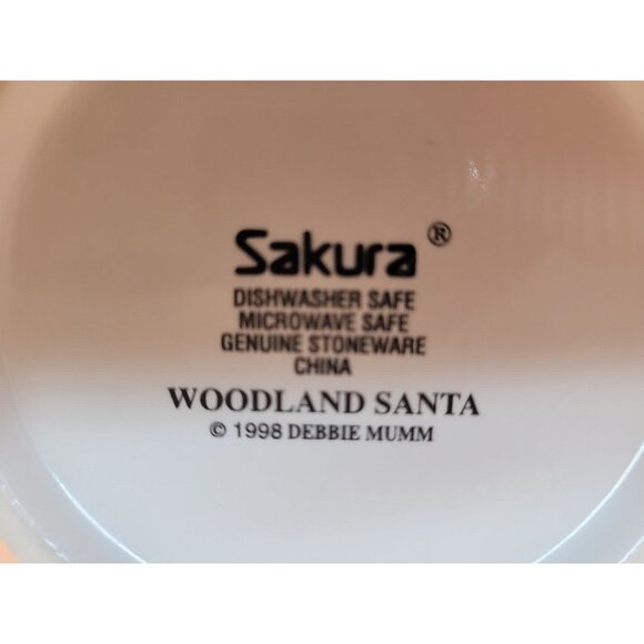 Debbie Mumm Sakura Woodland Santa Mug 1998 Buffalo Check Christmas Coffee Tea - Picture 5 of 5
